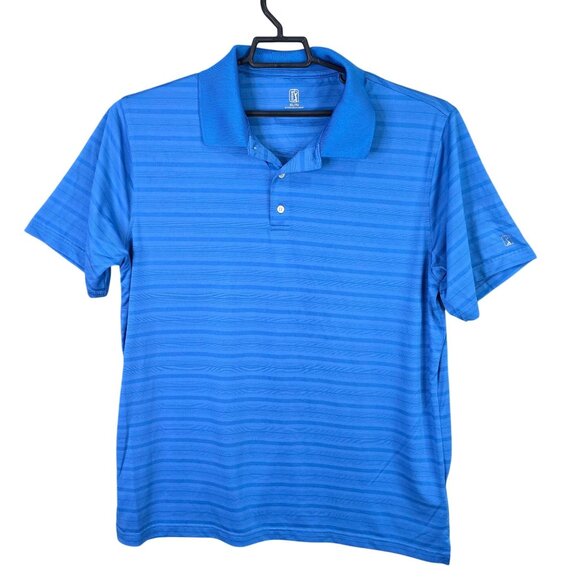 Mens PGA Tour Blue Striped Golf Polo Shirt Short Sleeve 100% Polyester Size XL - Picture 1 of 8